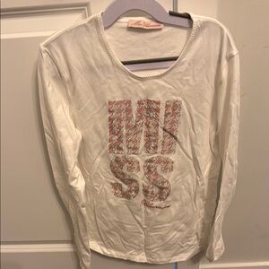 MISS BLUARINE SIZE 12 White Long Sleeve Top with Glittery Pink Design